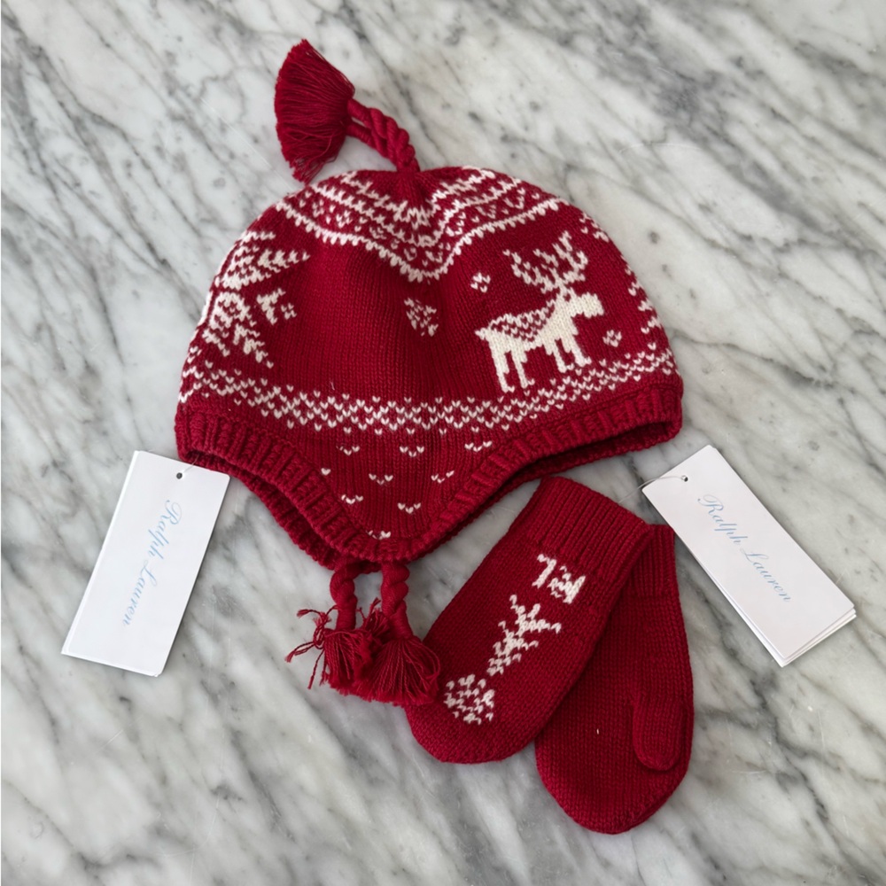 Ralph Lauren, Baby Fair Isle Earflap Hat & Mittens, One
Size 9M - 24M